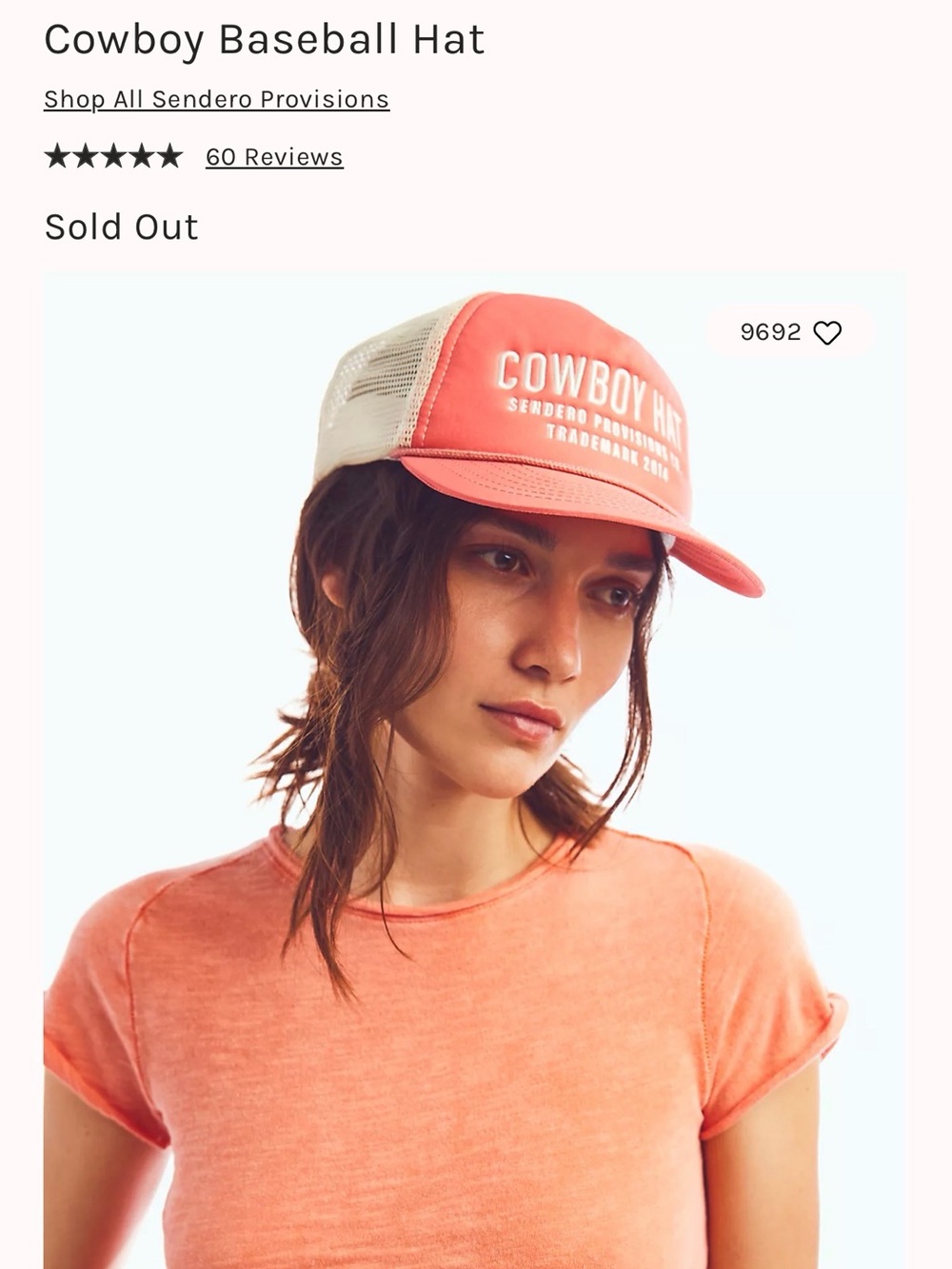 Sender Provisions Coral Cowboy Hat' Embroidered Trucker Cap (Sold out)